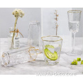 Hexagonal drinking glasses cup set with gold rim